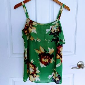 Cabi Green Bloom Cami w/ Watercolor Floral Pattern